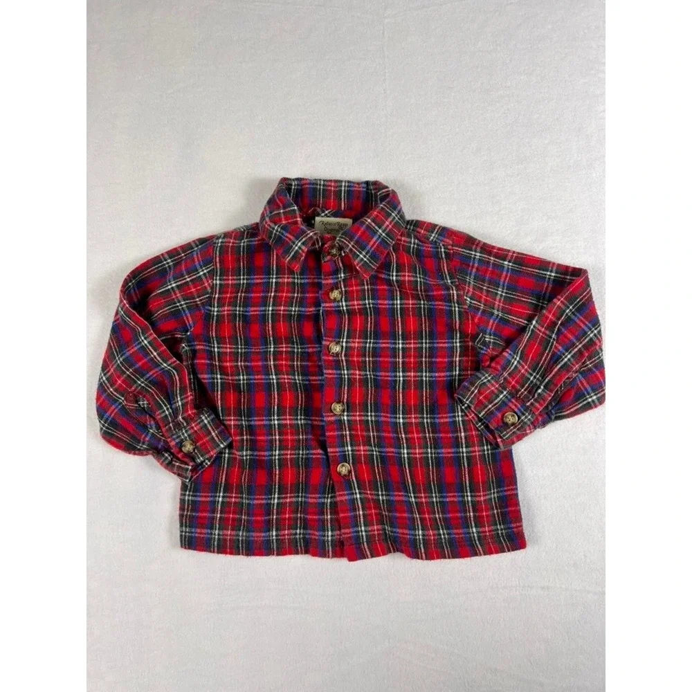 VTG Rebecca Raggs Plaid Button Down Shirt Toddler 2T Red Flannel Long Sleeve USA